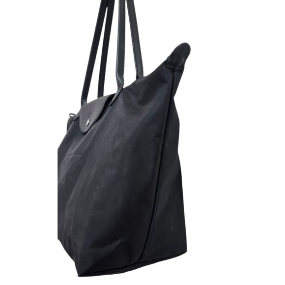 Longchamp Le Pliage Large Nylon Tote Bag Black Leather Trim Shoulder Purse - Picture 5 of 16